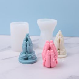 Folded Prayer Gesture Silicone Candle Mold Buddha Beads Hand Plaster Soap Resin Mould DIY Chocolate Cake Making Home Decor Gift