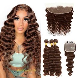 Loose Deep Wave Lace Human Hair Wigs 4 Brown Colour Deep Human Hair Bundles with Closure