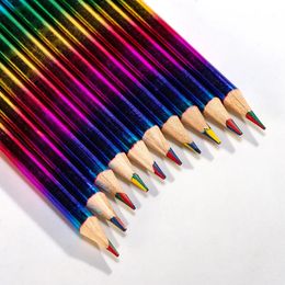 12 pcs Rainbow Pencils Drawing Crayons Kawaii Childrens Coloured Pencil Set Painting Graffiti School Stationery 240528