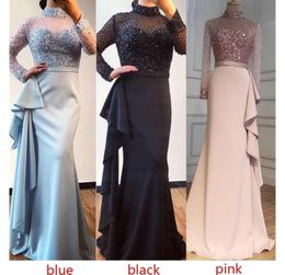 Luxury Long Sleeve Beading Sequined Evening Dresses Mermaid Arabic Dubai Woman Prom Dress Party Gowns Plus Size Abendkleider robe 1913456