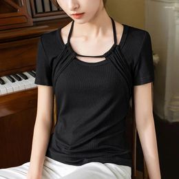Women's T Shirts HIgh Quality 2024 Women Tops Screw Thread Design Spring Summer T- Shirt Female Clothing Sexy Crop Top Clothes Fashion