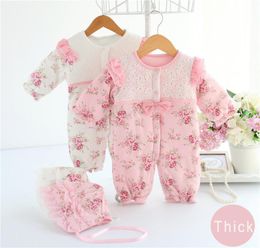 Cute Newborn Baby Girls Romper Winter Baby Girl Clothing Set Vintage Clothes Lace Floral Coat Toddler Layette Down Warm7987081