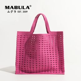 MABULA Solid Pink Hollow Out Crochet Shopper Handbag Summer Mesh Square Tote Clutch Purse 2023 Brand Designer Beach Shopping Bag 240520