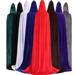 Adult Unisex Velvet Solid Color Long Hooded Cloak Halloween Costume Party Cape 3051
