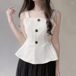 Women's Tanks QOERLIN Womens Waistcoat Vest Vintage Slim Waist Cropped Tops Female 2024 Summer Suspend T-Shirts Women Korean Fashion