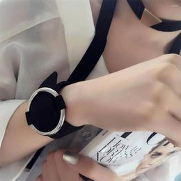 Bangle 2024 Punk Fashion Black Round Leather Bracelet Wristband Metal Charm 90s Wrap For Women Rock Jewelry