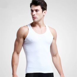 Men Cotton Tank Tops Underwear For Mens Undershirt Transparent Shirts Male Bodyshaper Fitness Wrestling Singlets Wide Shoulder 240529