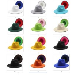 Newest 13 Colours High Quality INS Fake Wool Felt Fedora Hat 2 tone different Colour brim jazz caps for women men4891994