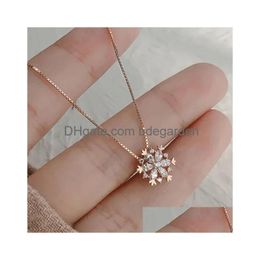Pendant Necklaces Snowflowers Necklace Zircon Love Valentines Chocker Chain Jewelry For Women Drop Delivery Dhuri
