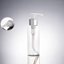 Storage Bottles Design 100ml Travel Body Lotion Plastic Bottle With Turn Locking Capability PET Shower Gel Matte Silver Aluminu