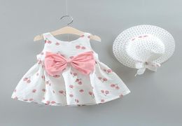 Girl039s Dresses Children039S Summer Baby Girls Sleeveless Cherry Dot Big Bow Print Floral Dress Princess Skirt With Hat Clo1916717