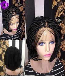 Middle part africa women style Short Bob Braided Box Braids Wig Heat Synthetic Fibre Hair Crochet short lace front wig with baby h7292479
