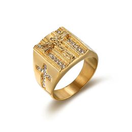 Mens Ring 14K Gold Jesus Cross High Quality Micro Pave CZ Rings For Men Women Religious Christian Jewellery