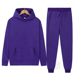 Men's Tracksuits Solid Color Couple Sportswear Autumn And Winter Women's Fleece Sweatshirt Set Hoodie Sweatpants 2-piece S-3XL