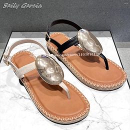 Casual Shoes Genuine Leather Belt Buckle Strap Flip Flops Flats 2024 Summer Fashion Open Toe Sexy Women