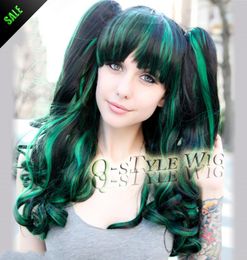 highlight green mix black color Pastel wig Ombre style Colorful thick long Beautiful magic color wavy hair cosplay wig4301336