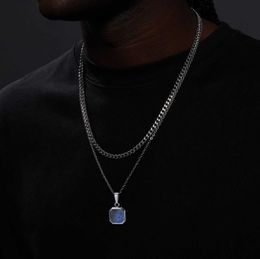 Pendant Necklaces Vnox Stackable Men Necklaces Set Geometric Square Lapis Lazuli Stone Pendant Casual Male Boy Collar Y240530EC5W