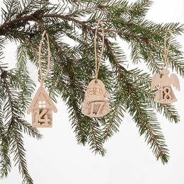 1-24 Numbers Christmas Advent Calendar Countdown Wooden Pendant Xmas Tree Number Hanging Ornament Gift Tag Christmas Party Decor