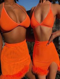 OMSJ Neon Green Pink Sexy Short Two Piece Set Crop Top and Skirt Suit Matching Sets Summer Clothes for Women Ropa Mujer 20195577546