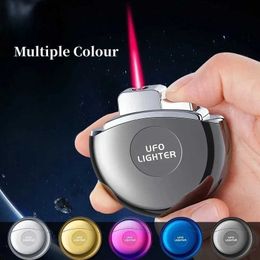 Lighters New Metal Small Flying Saucer Butane Gas Lighter Creative Recycling Windproof Red Flame Spray Fun Lighter Personalised Gifts S24530