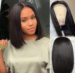 Natural Women Short Bob Lace Frontal Wigs Straight Synthetic Lace Front Wig 10 Brazilian Human Hair Wigs Pre Plucked Heat Resista5379657
