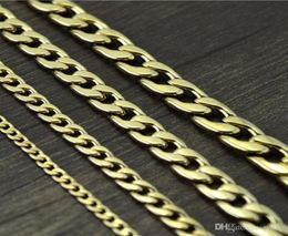 Never fade Stainless steel Figaro Chain Necklace 4 Sizes Men Jewellery 18K Real Yellow Gold Plated 9mm Chain Necklaces for Women Men4626529