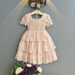 Summer Girls Fashion Floral Cake Little Girl Toddler Short Sleeve Cute Princess Dress Kids Casual Birthday Gift Clothing