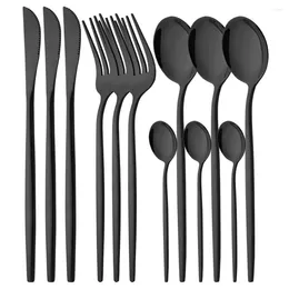 Dinnerware Sets 12Pcs Black Set Knife Fork Coffee Spoon Cutlery Stainless Steel Flatware Western Kitchen Silverware Tableware