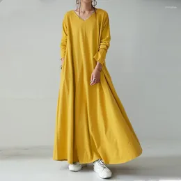 Casual Dresses Autumn Plus Size 7XL 6XL 5XL Fashion Women's Pocket Collar Long Sleeve V-neck Solid Color Swing Dress