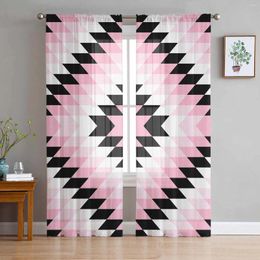 Curtain Bohemian Aztec Morocco Pink Sheer Curtains For Living Room Decoration Window Kitchen Tulle Voile Organza