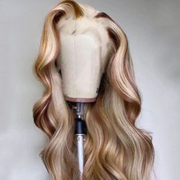 Peruvian Hair Highlight Blonde Wig Transparent 13X4 Lace Frontal Wig Coloured Body Wave Lace Front Wigs for Women PrePlucked 180% Jtpbw