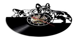French Bulldog Record Wall Clock Modern Design Animal Pet Shop Decor Puppy Relogio De Parede Lover Gift 2109132083871