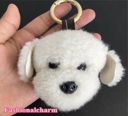 Real Genuine Shearling Fur Dog Puppy Pompom Ball Bag Charm Keyring Accessories Phone Purse Handbag Gift5116219