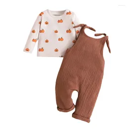 Clothing Sets Autumn Halloween Infant Baby Girl Outfits Long Sleeve Pumpkin Print Tops Suspender Pants Set Fall Clothes