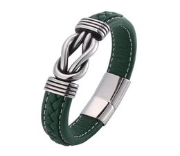 Hip Hop Mens Jewellery Stainless Steel Charm Magnetic Buckle Leather Bracelet for Gift5171339