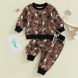 Clothing Sets Baby Boys Autumn 2PCS Pants Long Sleeve Cattle Head Cactus Print Sweatshirt Drawstring