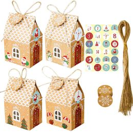 96pcsset Christmas House Shape Candy Gift boxes with Kraft Paper Tag and Sticker Christmas Decoration for Home Gift Packing bag 201027 181Y