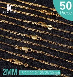 50pcs moda de 18k colar de cor de ouro 1630 polegadas 2 mm tamanho jóia mulher moda figaro colar women039s roupas acessórias de roupas 2284492