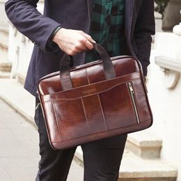 Fashion Men Briefcase Genuine Leather Bussiness Handbag Laptop Messenger Bag Shoulder Crossbody Bags for Male Office Hand Tote LJ201012 2800