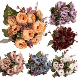 Decorative Flowers 1 Bouquet Artificial Silk Peony 9 Heads Mini Flower For Home Garden Decoration Wedding DIY Wreath Supply