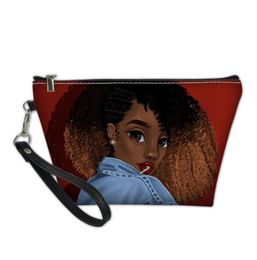 Cusotm Print Women Bags for Make Up African Girls Black Art Makeup Pouch Ladies Portable Cosmetic Cases Female Travel Necessity1710080