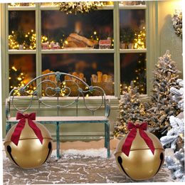 23.6 Inches Inflatable Christmas Ball PVC Large Jingle Bell Bow Decorations for Outdoors Garden Yard Lawn