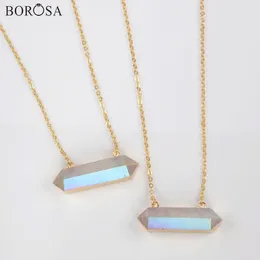 Pendant Necklaces BOROSA 30inch Unique Hexagon Golden Plated White Crystal Quartz Faceted Connector Necklace For Women Wedding Jewelry