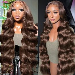 13X4 Chocolate Brown Body Wave Lace Front Human Hair Wigs 4# Brown Coloured 360 Hd Full Lace Glueless 4x4 Lace Closure Brown Wig 240523