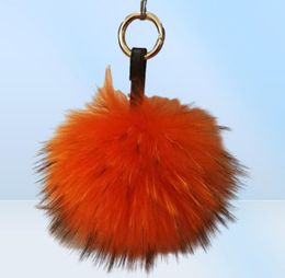 Keychains y Real Fur Ball Keychain Puff Craft DIY Pompom Black Pom Keyring Uk Charm Women Bag Accessories Gift8393692