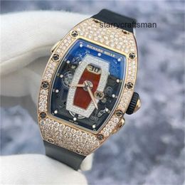 Richamills Watches RM Tourbillon Wristwatch Richamills RM037 Snowflake Diamond Red Lip 18K Rose Gold Material Date Display Automatic Mechanical Womens Watch Set f