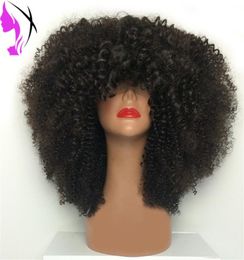 Full Bangs Small Curl Bouncy Curly Afro Wigs Lace Front Black African American Women Natural Heat resistant synthetic short Wig2654819