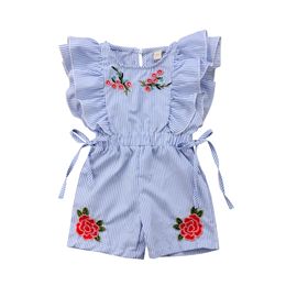 Toddler Kids Baby Girl Flower Stripe Ruffle Romper Jumpsuit Outfits Clothes L2405