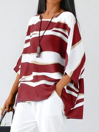 ZANZEA Women O Neck Blouses Oversized Half Sleeve Baggy Tops Summer Stripe Colorblock Shirts Casual Loose Holiday Blusas 240531