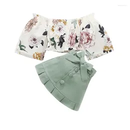 Clothing Sets Kids Baby Girls Summer Outfits Floral Print Tops Shirt And Skirt Set Cute Toddler Clothes